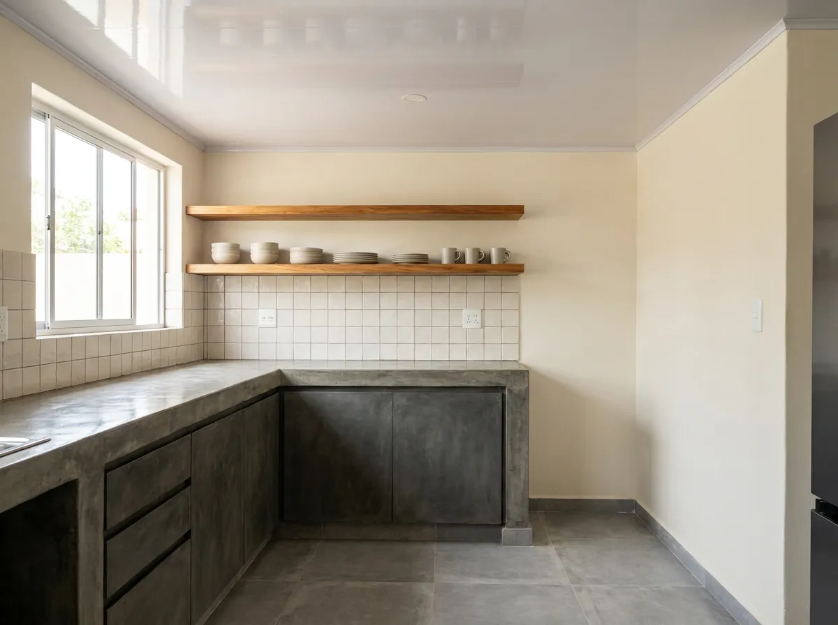 Cocina en concreto con repisas