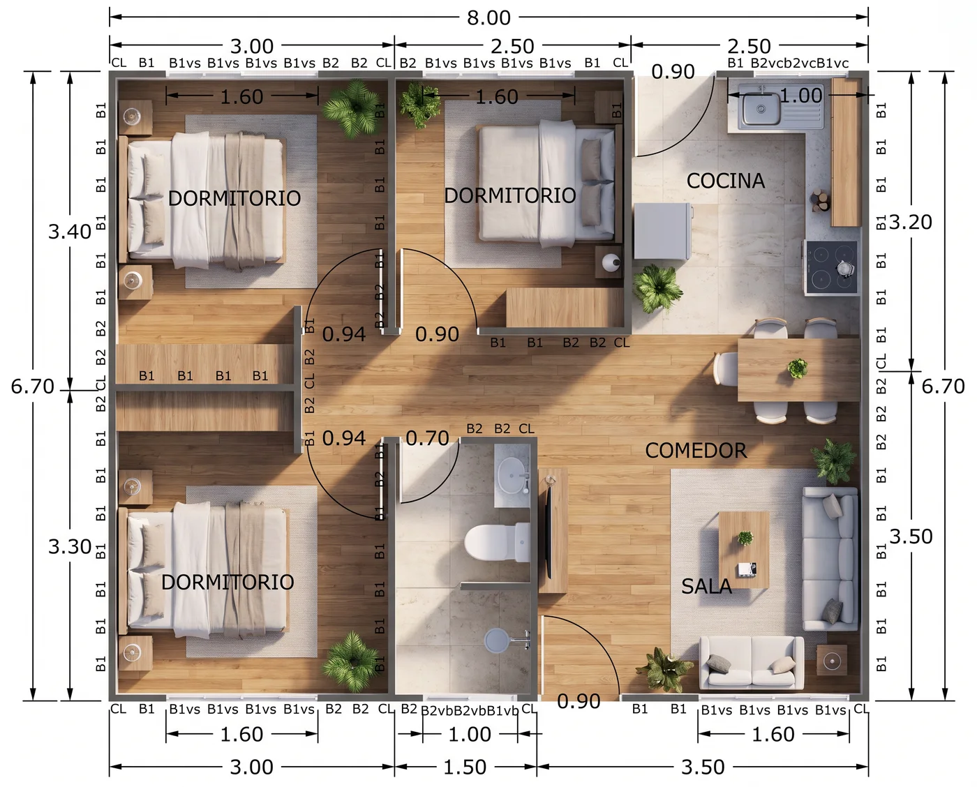 Distribución — CASA 56.6 m²