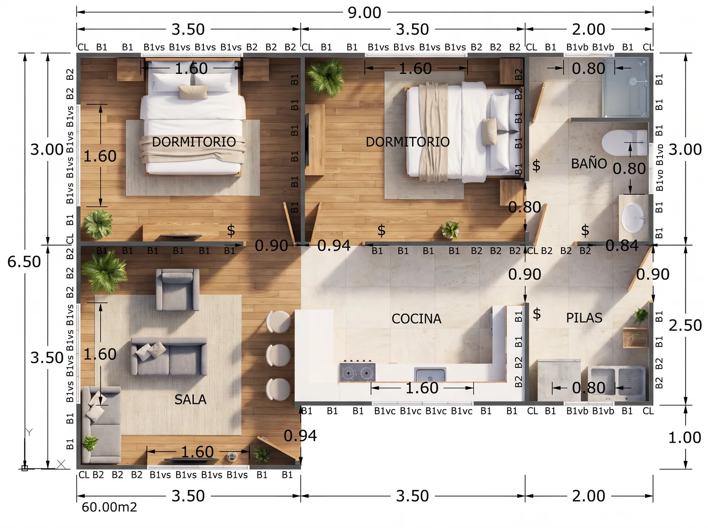 Distribución — CASA 58.5 m²