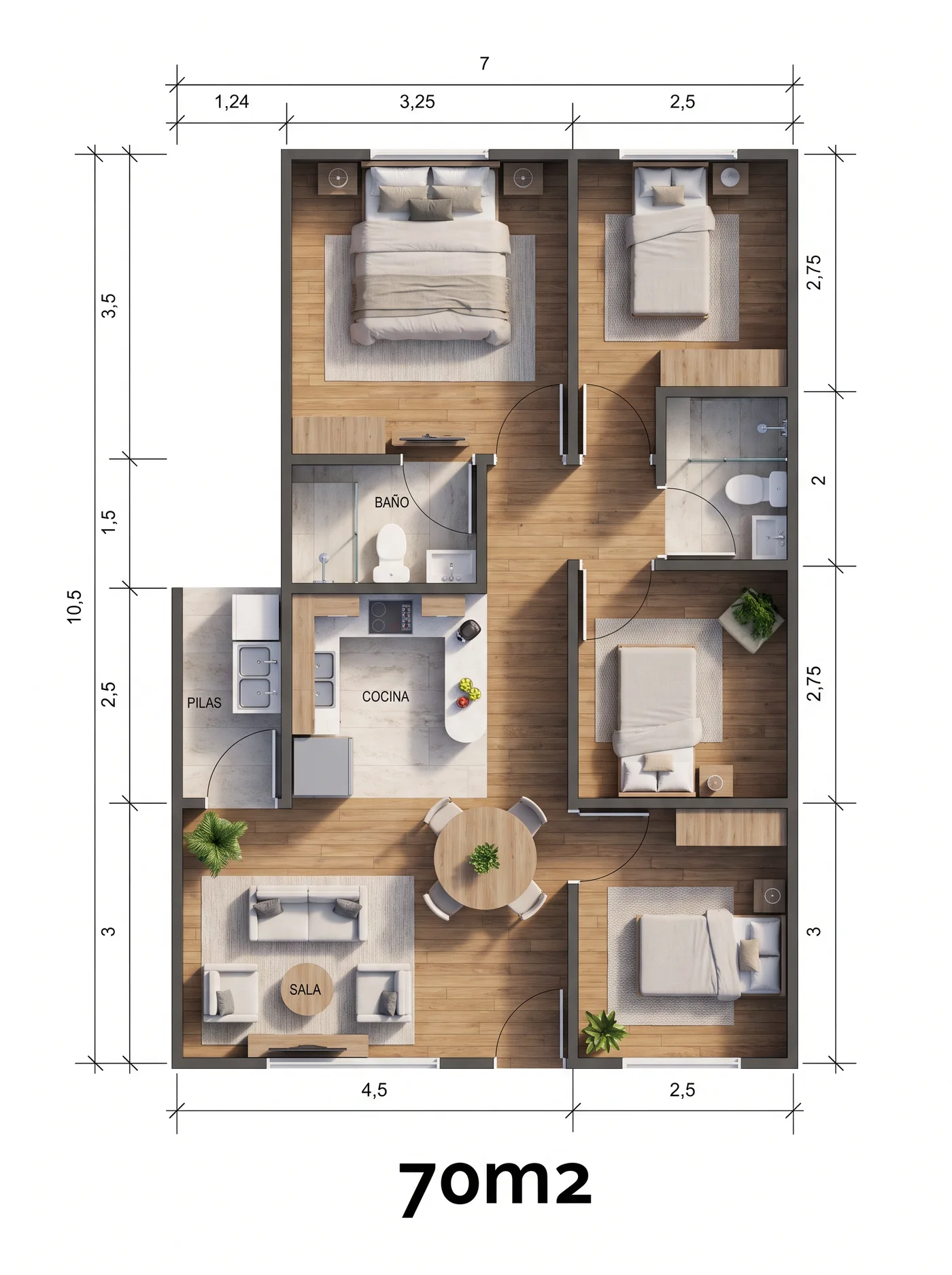 Distribución — CASA 70 m²