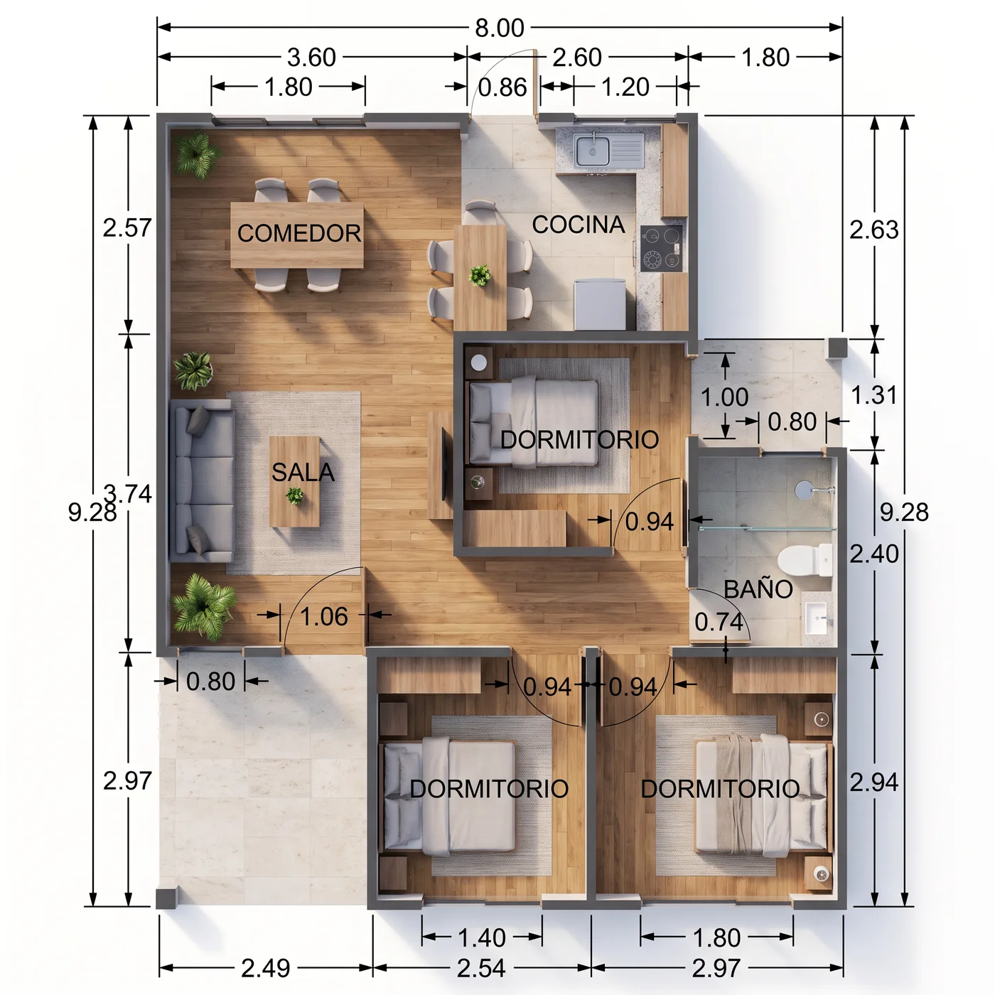 Distribución — CASA 74.24 m²