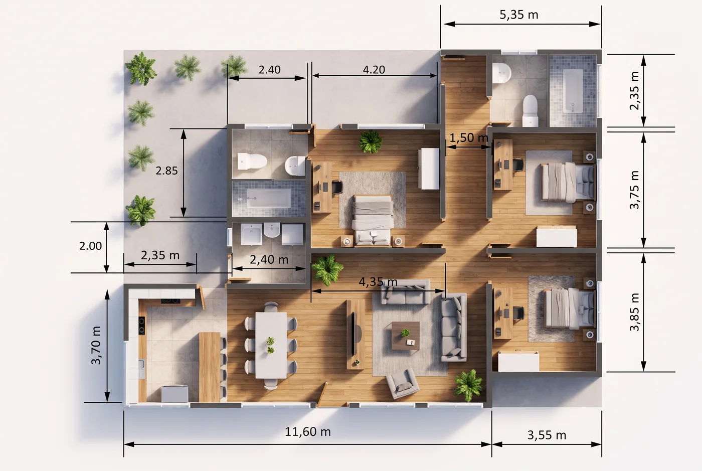 Distribución — Plano de casa de 150 metros